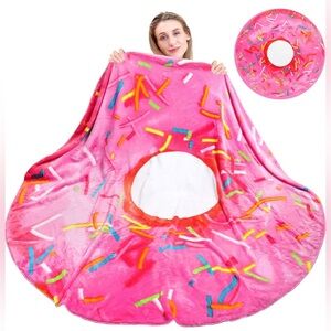 Giant Donut Throw Blanket, Double Sided, Pink, White, 71 inches